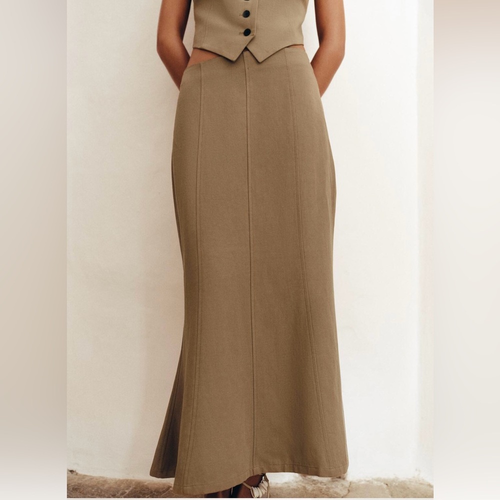 Tan zara linen blend skirt